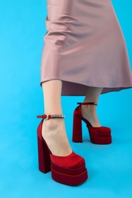 Resim Nemesis Shoes Donatella Kadın Platform Topuklu Ayakkabı Bordo Saten 