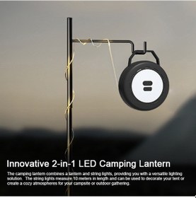 Resim Vkemall Siyah Taşınabilir Led Kamp Lambası - 10m Işık Şeridi, 2000mah Batarya, Ip67 Su Geçirmez, Usb-c Şarj, Çok Amaçlı Kamp/tent Aydınlatma Siyah 