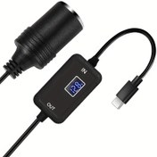 Resim USB C 12.8V Araba Tak Hattı Adaptörü-USB C DC 5V 12V Adım Yükseltme Araba Araba Tak Hattı Soket Dönüştürücü Kablolu 60.96cm Voltaj Göstergesini Destekler, Dash Cam, GPS, Sürüş Kaydedici vb. İçin, Pil Olmadan 