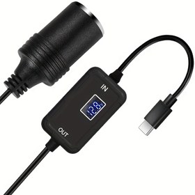 Resim USB C 12.8V Araba Tak Hattı Adaptörü-USB C DC 5V 12V Adım Yükseltme Araba Araba Tak Hattı Soket Dönüştürücü Kablolu 60.96cm Voltaj Göstergesini Destekler, Dash Cam, GPS, Sürüş Kaydedici vb. İçin, Pil Olmadan 