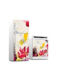 Resim Buzdolabı Ve Bulaşık Makinası Beyaz Eşya Sticker Kaplama Tuval Çiçek 