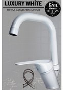 Resim Lavabo Bataryası Beyaz Renk El Yıkama Lavabo Musluğu Kare 