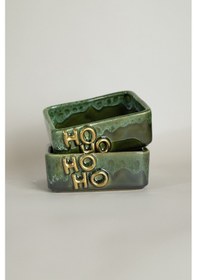 Resim Gleam Yeşil Seramik El Yapımı Çerezlik 2li Set Altın Kaplama Ho-h Yeşil 