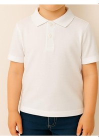 Resim Zekids Çocuk Pamuklu Yakalı Dokulu Kumaş Kısa Kollu T-shirt-16087 Beyaz 
