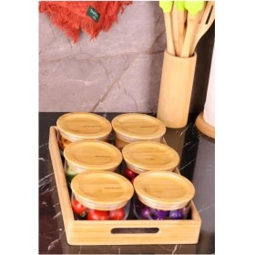 Resim Bambum Duo Kahverengi Tepsili Bambu Kapaklı Cam Kahvaltılık 300 ml 6'lı 