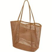 Resim Zarif Hafif Büyük Kapasiteli Plaj Tote Çantası - Havuz, Tatil & Alışveriş için Dayanıklı Polyester Seyahat El Çantası, Açık Üst Tasarım, Çoklu Renkler (Koyu Kahverengi, Pembe, Siyah), Havuz Kenarı Aksesuarı, Sağlam Saplar, Havuz Kenarı Kullanıcıları İçin 
