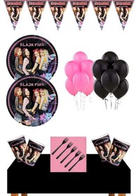 Resim Black Pink 32 Kişilik Doğum Günü Seti Black Pink Parti Malzemeler 