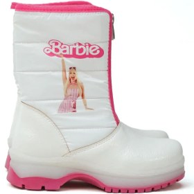 Resim Barbie Detaylı Işıklı Kaymaz Kauçuk Taban Su İitici Materyal Özellikli Beyaz Renk Çoçuk Postal V002 