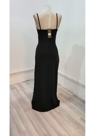 Resim Etiler Collection Kadın Askılı Kruvaze Yaka Derin Yırtmaçlı Krep Elbise Siyah 