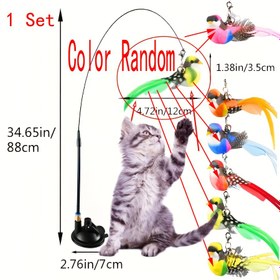 Resim 1 Set, Kedi Oyuncak Kuş Kedi Çubuğu Simülasyon Kuş Kedi Oyuncak Kedi Çubuğu Seti Simülasyon Kuş Eller Serbest Kuş Kedi Çubuğu Uzun Çubuk Kedi Çubuğu Çan Güçlü Emme Kupası Kedi Etkileşimli Oyuncak Yavru Kedi Av Egzersizi Evcil Hayvan Malzemeleri, Pilsiz 