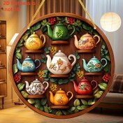 Resim 2D Düz, Bohemiyen Çay Fincanı Çelenk Duvar Dekoru - Renkli Çiçek Desenli Yuvarlak Ahşap İşaretli 2D Düz Baskılı, Ev, Ofis, Bahçe, Oturma Odası ve Yatak Odası için Mükemmel, Aile ve Arkadaşlar için Benzersiz Hediye, Boho Ev Dekoru, Bahçe Dekoru, Vintage Çay Fincanı Tasarımı, Canlı Baskı Kalitesi, 2D Düz 