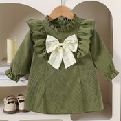 Resim Kızlar İçin Bohem Tarzı Fırfırlı Kurdele Detaylı Uzun Kollu Kadife Elbise - Zeytin Yeşili, Makinede Yıkanabilir, Normal Kesim Sonbahar/Kış Dış Mekan Oyunları ve Günlük Giyim 