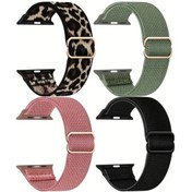 Resim Gaojunshop01 iOS Watch Uyumlu 4lü Nylon Spor Bant Siyah Pembe Yeşil Bej 38 40 41 42mm 