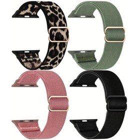 Resim Gaojunshop01 iOS Watch Uyumlu 4lü Nylon Spor Bant Siyah Pembe Yeşil Bej 38 40 41 42mm 