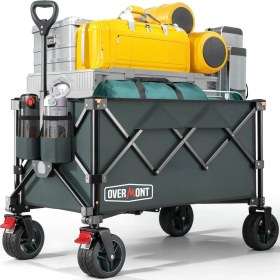 Resim Overmont 150 kg Taşıma Kapasiteli Katlanabilir El Arabası, Geniş Dolap, Kamp ve Bahçe El Yük Arabası 