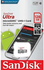 Resim SanDisk 128GB Ultra UHS-I Class 10 MicroSDXC Hafıza Kartı, 80MB/sn'e kadar - SDSQUNS-128G-GN6MN 