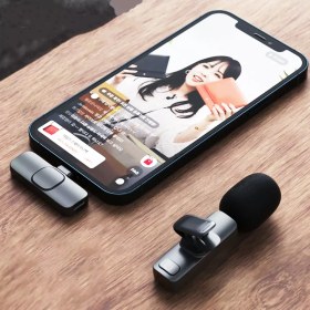 Resim CoverZone Type-C 2 Adet Mikrofonlu Tek Alıcılı Kablosuz Cep Telefonu Için USB C Girişli Vlog Yaka Mikrofonu 