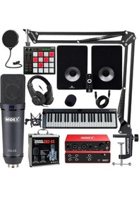 Resim Midex İmpressive Paket - 6 Stüdyo Ekipmanları Seti Monitör Mikrofon Ses Kartı Kulaklık Midi Klavye Pad Controller 