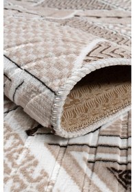 Resim Kaymaz Taban Yıkanabilir Modern Salon Mutfak Oturma Odası Çocuk Odası Halısı 5017 Vizon 