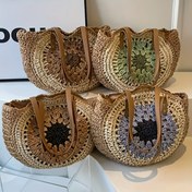 Resim Vintage ilhamlı çift askılı dokuma çanta, fermuarlı kapanış, yuvarlak, taşınabilir ve dayanıklı, plaj ve günlük kullanım için mükemmel, plaj çantası | Vintage ilhamlı tasarım | Fermuarlı kapanış 