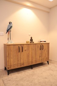Resim KLT Modüler Konsol, Tv Ünite Atlantik Çam Gövde Siyah 180 Cm Dekoratif Çizgiler Salon Konsol 