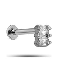 Resim 925 Ayar Gümüş Rodyumlu Minimal Üç Baget Taşlı Tragus Piercing Küpe Gümüş 