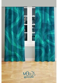 Resim Açık Mavi Dalga Desenli Süet Oturma Odası, Salon Fon Perde Baskılı Ekstrafor Büzgü 2 Kanat Prd-1002 Çok Renkli 