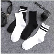 Resim Meguca Socks Unisex Siyah Beyaz Çizgili Ve Düz Spor Kolej Çorap Seti 4 Çift 