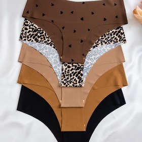 Resim 5'li Kadın Dikişsiz Bikini Külot Seti Kalp Baskılı - Rahat, Nefes Alabilir Düşük Bel İç Çamaşırı, Seksi Tarz 