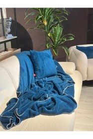 Resim Wellsoft Tek Kişilik Tv Battaniye Ve Kırlent Seti 150 X 200 Cm Mavi 