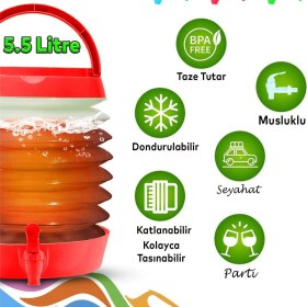 Resim Badem10 Su Sebili Katlanabilir Termos Çeşmeli Körüklü 5.5 Litre Piknik Kamp Su Ayran Meşrubat Içecek Bidonu Kırmızı 