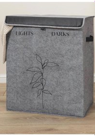 Resim Digithome Keçe İki Bölmeli Deri Detaylı Katlanır Çamaşır Kirli Sepeti Dikdörtgen Gri 105598 C1-1-152 Diğer 