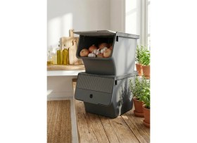 Resim EstoreBox Füme 2'li 33 Lt Modubox Kayar Kapaklı Saklama Kabı & Patates Soğan Kovası & Erzak Kutusu 
