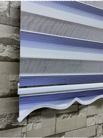 Resim Mavi Gri Mini Plise Zebra Perde (Etekli) 