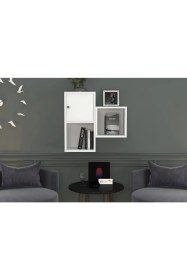 Resim Nettrends Kitaplikli Kapakli Duvar Rafi Beyaz 70 cm DVR-1047-Ç 