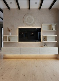 Resim Resital Ledli Duvara Monte Tv Sehpası - Traverten - W6011-8 Traverten 