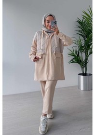 Resim Kahijab İp Bağlama Çift Cep Kapaklı İki İplik Takım - Bej Bej 