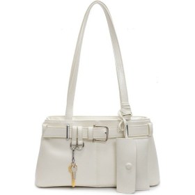 Resim Niş Motorcu Çantası Yeni Bayan Omuz Çantası Kıdemli Kişilik Bej - Beyaz 