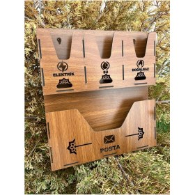 Resim Kahverengi Ahşap Mdf Ortak Fatura ve Posta Kutusu, Şık ve Kullanışlı Tasarım 