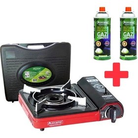 Resim Orcamp Portatif Kamp Ocağı Kırmızı Ck-505 + 2 Orcamp 227 Gram Gaz Kartuşu Kırmızı 