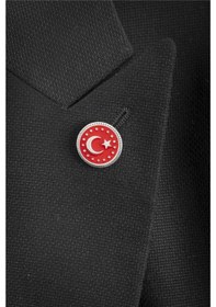 Resim 925 Ayar Gümüş Mineli Ayyıldız Puantiyeli Rozet -8065 Gümüş 