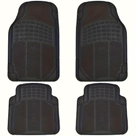 Resim 4 adet Tüm Hava Kargo Mat Seti, Dayanıklı Sentetik Kauçuk Araç Taban Kaplamaları, Tüm Mevsim Kamyoncu Matları, Ağır Hizmet Tipi Kaymaz Otomotiv Matları Kamyonlar ve Arabalar için, 30.48cm x 45.72cm x 50.8cm 