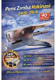 Resim Pens Zımba Makinesi 24/6 26/6 Uyumlu 40 Sayfa Kapasiteli Tam Metal Gövde 