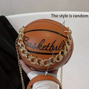 Resim Kadınlar için zincirli, basketbol şekilli PU el çantası, rahat yuvarlak el çantası, ayarlanabilir askılı, fermuarlı, polyester astarlı, Baigou'dan mesajcı çanta - Desen Yok, Konumlandırma Baskı 