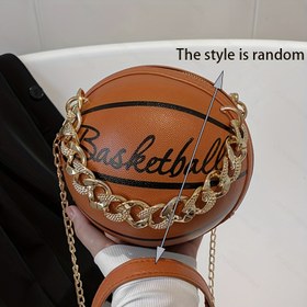 Resim Kadınlar için zincirli, basketbol şekilli PU el çantası, rahat yuvarlak el çantası, ayarlanabilir askılı, fermuarlı, polyester astarlı, Baigou'dan mesajcı çanta - Desen Yok, Konumlandırma Baskı 