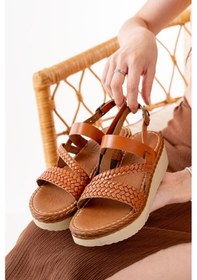 Resim Taba Ortopedik Hakiki Deri Dolgu Kadın Sandalet Çok Renkli 