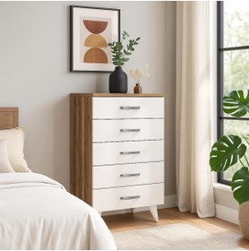 Resim Dekorister Cemre 5 Çekmeceli Şifonyer Beyaz-Ceviz 