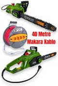 Resim DynamicTech 40 Metre Seyyar Makara Kablo + 1800 W Elektrikli Zincirli Hızar Ağaç Odun Kesme Budama Testeresi 
