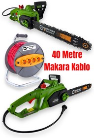 Resim DynamicTech 40 Metre Seyyar Makara Kablo + 1800 W Elektrikli Zincirli Hızar Ağaç Odun Kesme Budama Testeresi 