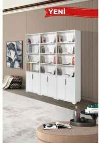 Resim 8304 Evm Kitaplık , 6 Kapaklı , 18 Bölmeli , 15 Raflı , Beyaz , Ofis , Çalışma Odası Beyaz 